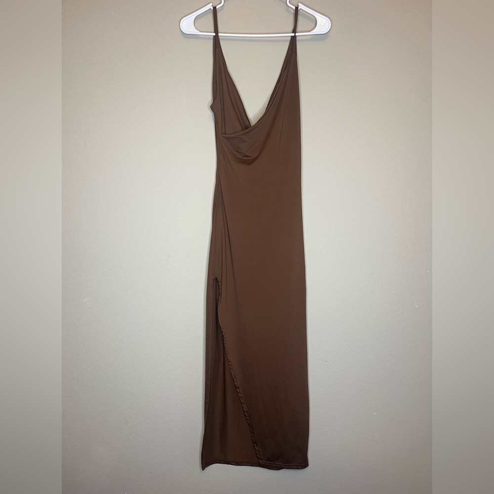 Elegant Brown Draped Women's Dress